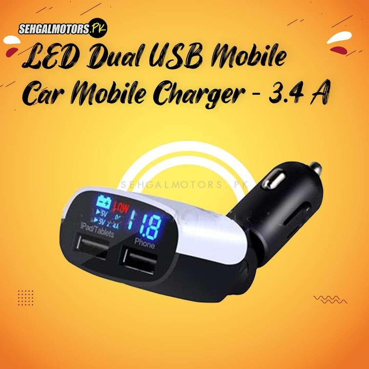 LED Dual USB Mobile Car Mobile Charger - 3.4 A - Dual Usb Car Cigarette Charger With Led Display | Universal Mobile Phone Car Charger SehgalMotors.pk