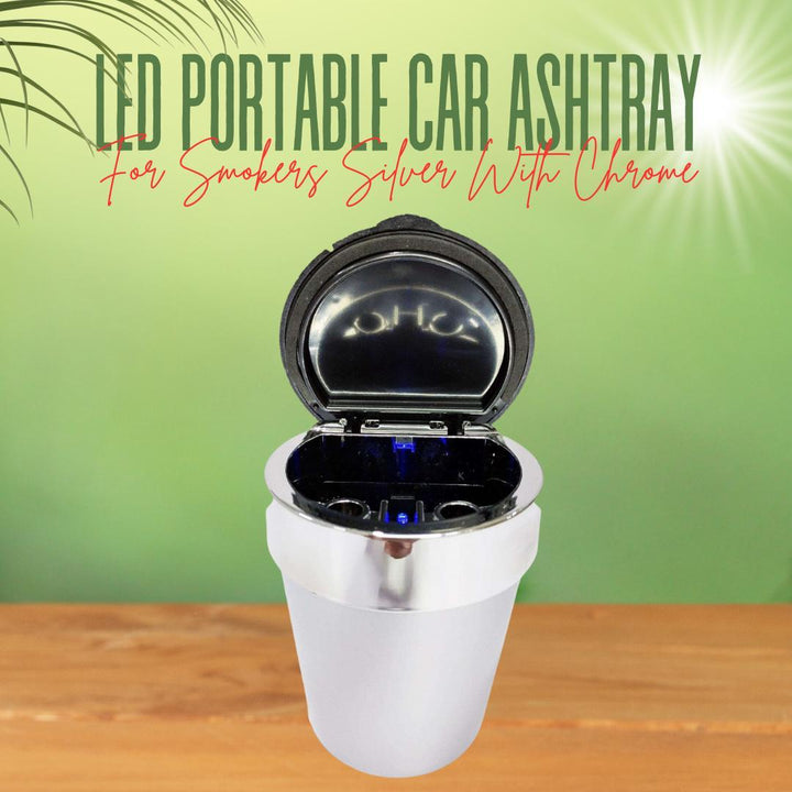 LED Portable Car Ashtray For Smokers Silver With Chrome SehgalMotors.pk