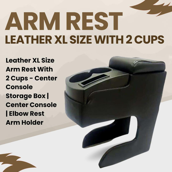 Leather XL Size Arm Rest with 2 Cups - Center Console Storage Box | Center Console | Elbow Rest Arm Holder SehgalMotors.pk