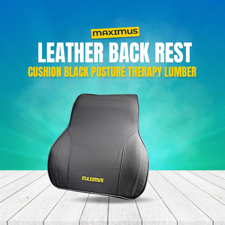 Maximus Leather Back Rest Cushion Black Posture Therapy Lumber SehgalMotors.pk