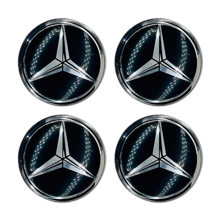 Mercedes Wheel Cap Logo Black With Chrome Color - 4 Pieces - Center Hub Badge SehgalMotors.pk