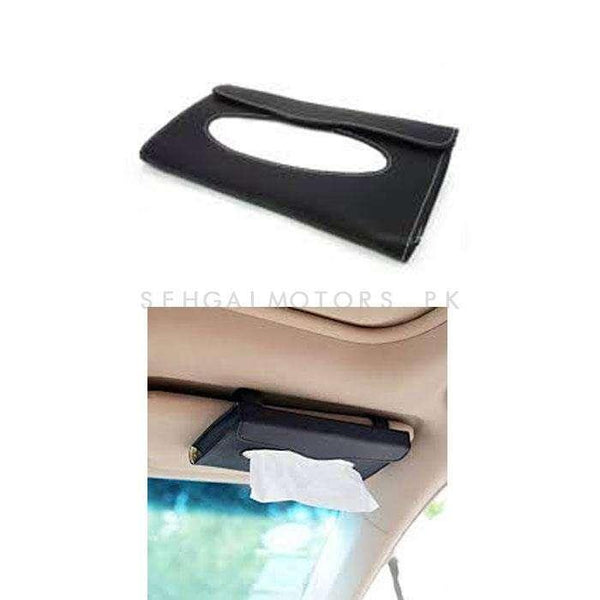 PU Leather Car Sun Visor / Sunshade Tissue Holder Case Box - Black SehgalMotors.pk