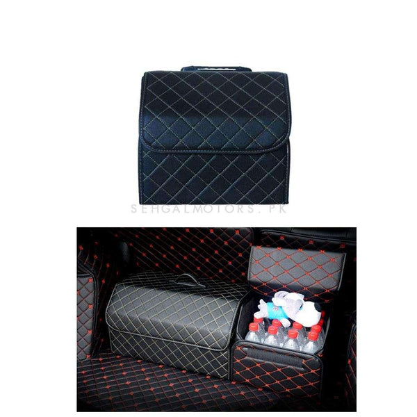 PU Small Leather Car Trunk Folding Storage Box Black With Mix Thread SehgalMotors.pk