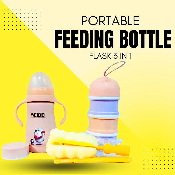 Portable Natural Baby Feeding Bottle Flask 3 in 1 - Brushes for cleaning | Milk formula dispenser | Best Infant Feeder SehgalMotors.pk