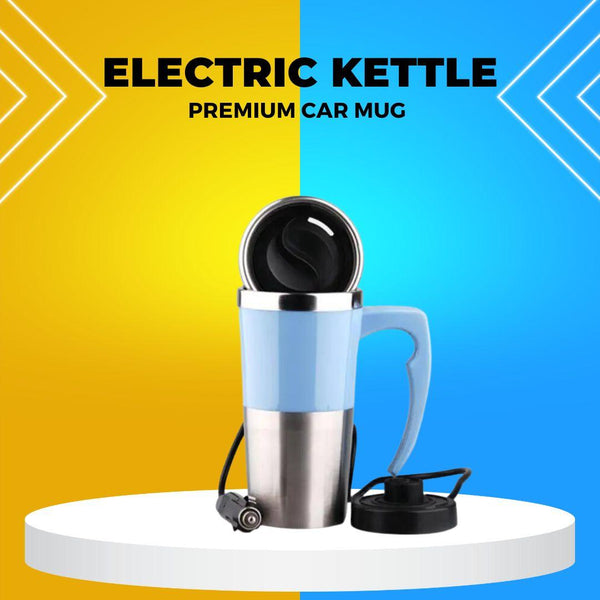Premium Heated Car Electric Kettle Cup - Cup Kettle Travel Coffee Mug Electric Stainless Steel With Cigar Lighter Cable Car Water Keep Warmer Kettle SehgalMotors.pk
