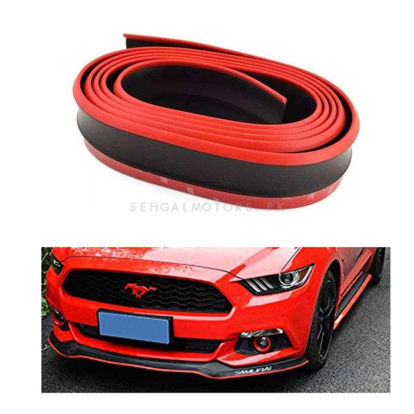Rubber Lip Protector Black with Red Skirt - Bumper Splitter Protector Body Guard Skirt Cover Strap Lip SehgalMotors.pk