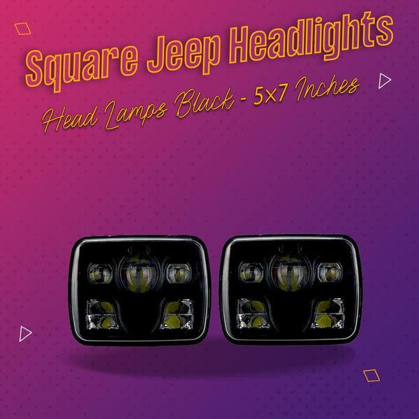 Square Jeep Headlights / Head Lamps Black - 5×7 inches SehgalMotors.pk