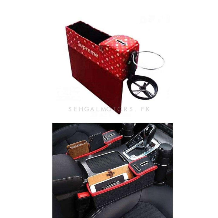 Supreme Seat Gap Filler Leather with Coin Holder Left Side Red - Each SehgalMotors.pk