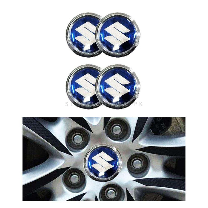 Suzuki Logo Wheel Hub Covers Blue And Chrome SehgalMotors.pk