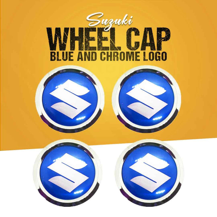 Suzuki Logo Wheel Hub Covers Blue And Chrome SehgalMotors.pk
