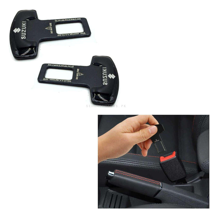 Suzuki Mini Metal Seat Belt Clips Black - Pair - Car Safety Belt Buckle Alarm Canceler Stopper SehgalMotors.pk