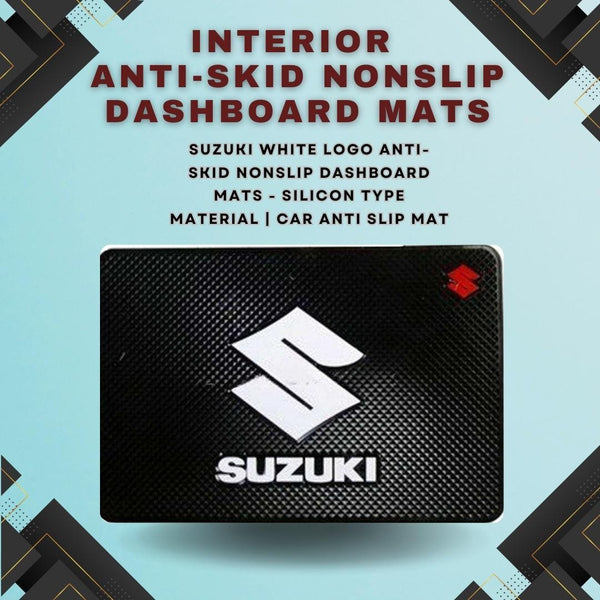 Suzuki White Logo Anti-Skid Nonslip Dashboard Mats - Silicon Type Material | Car Anti Slip Mat SehgalMotors.pk