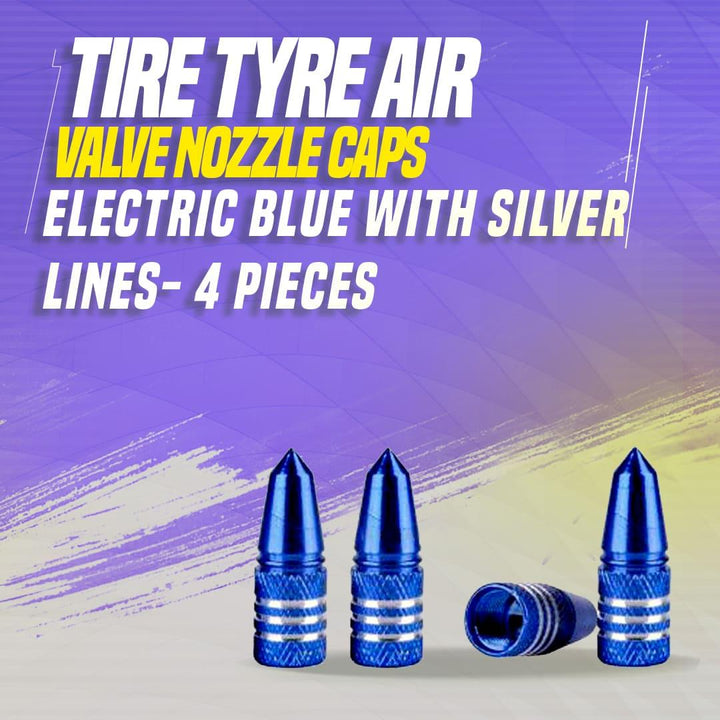 Tire Tyre Air Valve Nozzle Caps Electric Blue With Silver Lines- 4 Pieces SehgalMotors.pk
