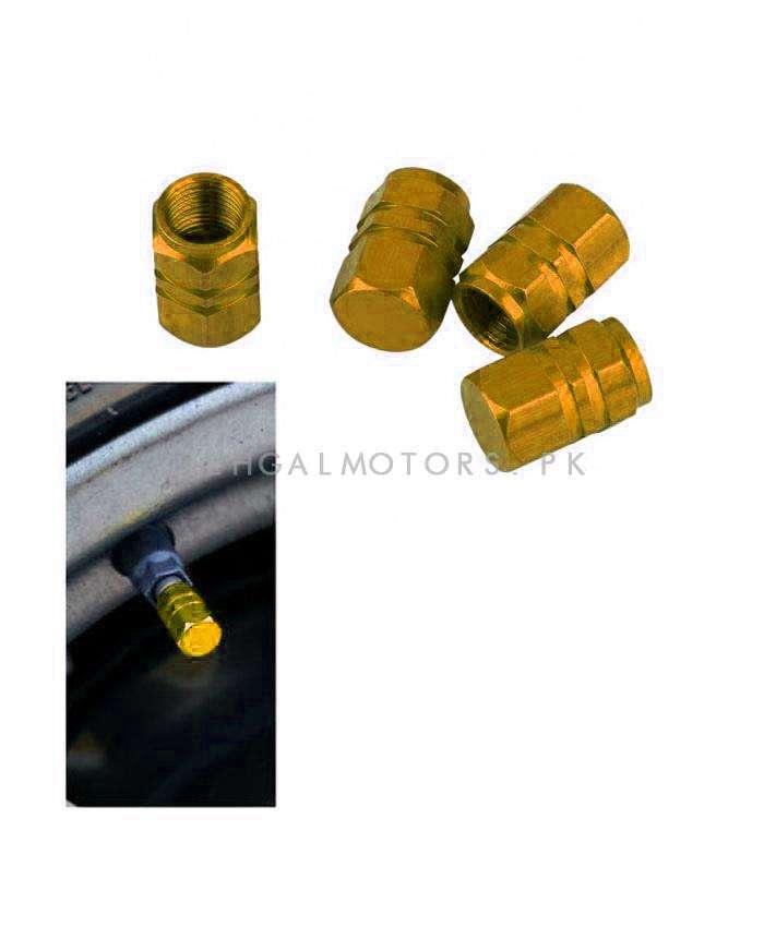 Tire Tyre Air Valve Nozzle Caps Gold - 4 Pieces - High Quality Aluminum Tyre Valve Caps | Wheel Tire Covered Protector Dust Cover SehgalMotors.pk