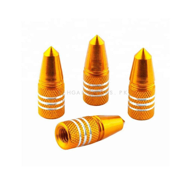 Tire Tyre Air Valve Nozzle Caps Golden With Silver Lines- 4 Pieces SehgalMotors.pk