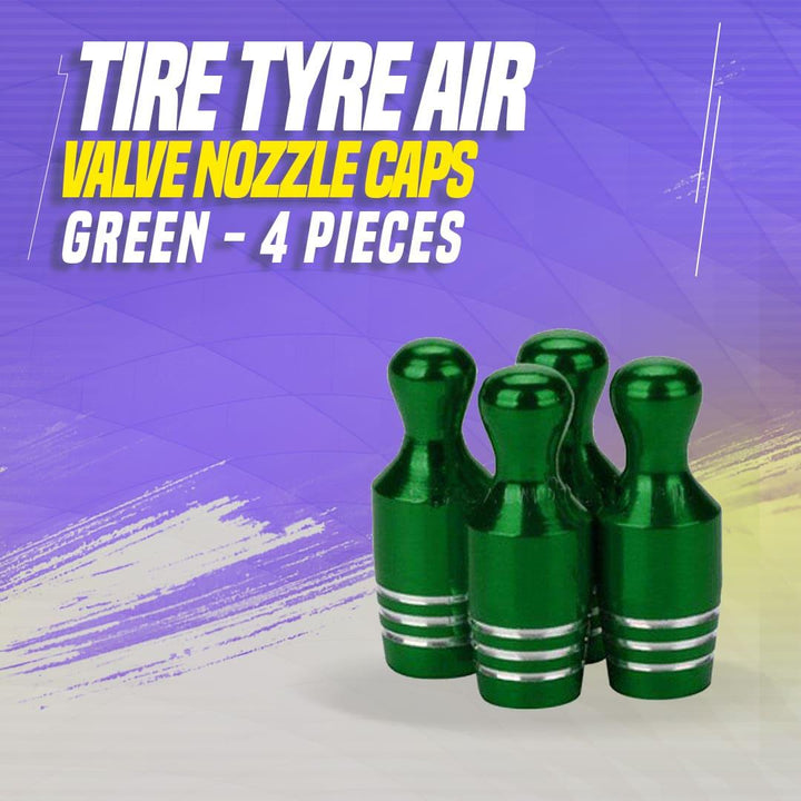 Tire Tyre Air Valve Nozzle Caps Green - 4 Pieces SehgalMotors.pk