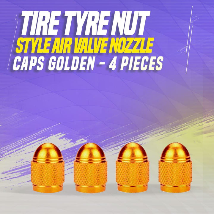 Tire Tyre Nut Style Air Valve Nozzle Caps Golden - 4 Pieces SehgalMotors.pk