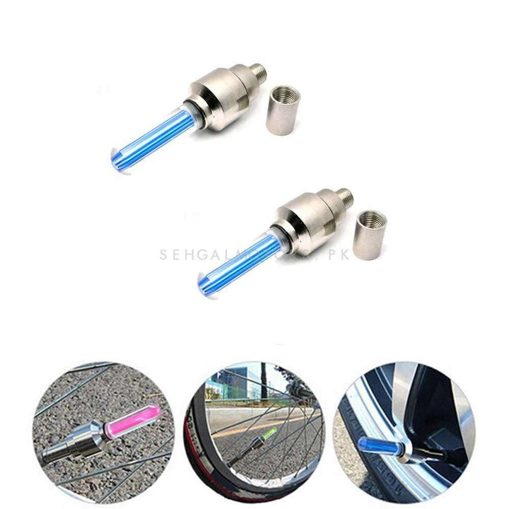 Tire Tyre Valve LED Air Nozzle Blue - Pair - High Quality Aluminum LED Tyre Valve Caps | Wheel Tire Covered Protector Dust Cover SehgalMotors.pk