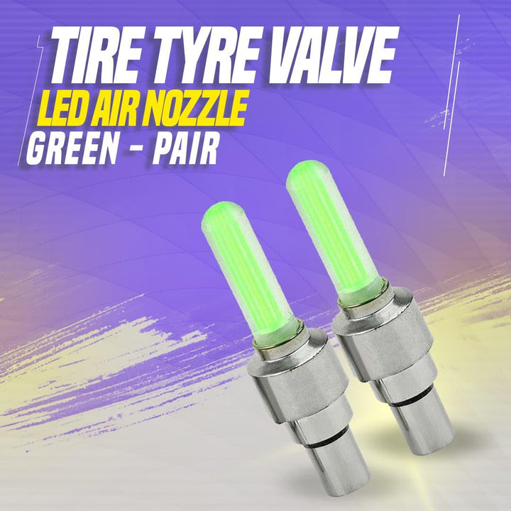 Tire Tyre Valve LED Air Nozzle Green - Pair - High Quality Aluminum Led Tyre Valve Caps | Wheel Tire Covered Protector Dust Cover SehgalMotors.pk