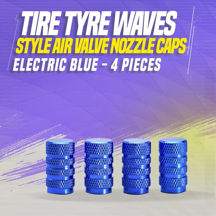 Tire Tyre Waves Style Air Valve Nozzle Caps Electric Blue - 4 Pieces SehgalMotors.pk