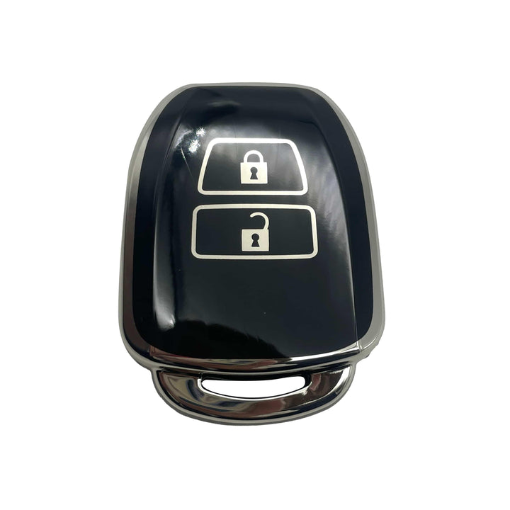 Toyota Corolla / Toyota Vitz TPU Plastic Protection Key Cover Black With Chrome 2 Buttons SehgalMotors.pk