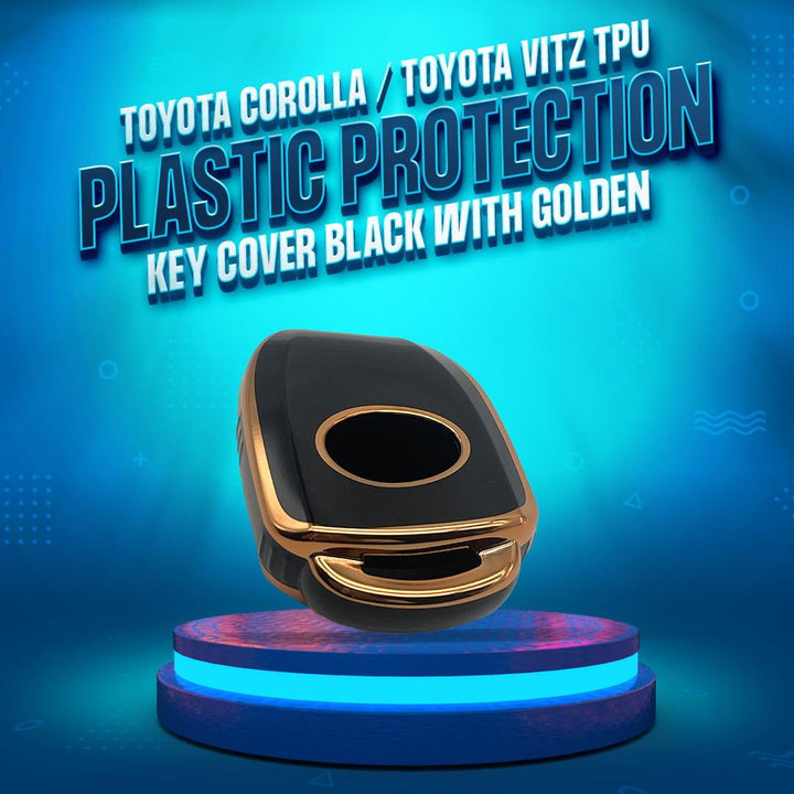 Toyota Corolla / Toyota Vitz TPU Plastic Protection Key Cover Black With Golden 2 Buttons SehgalMotors.pk