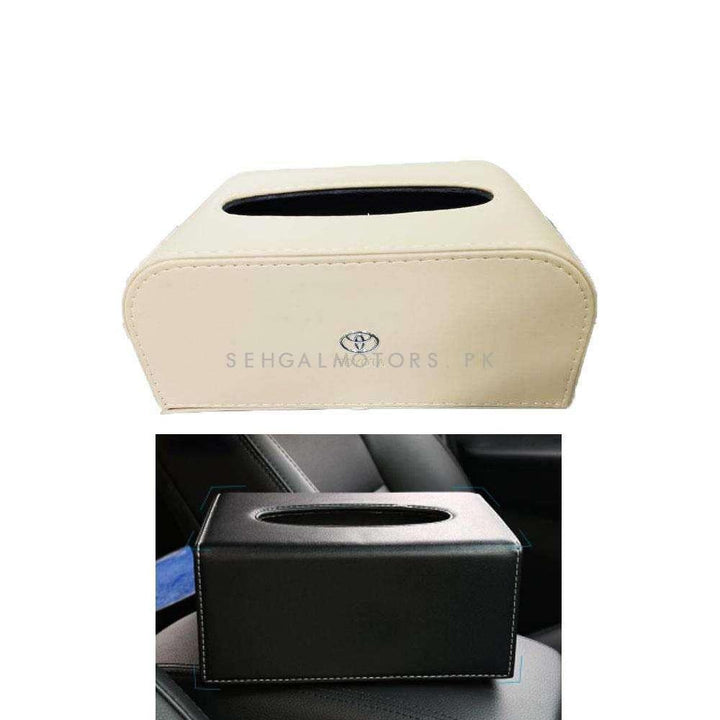 Toyota Leather Car Tissue Holder Case Box 9CM Beige SehgalMotors.pk