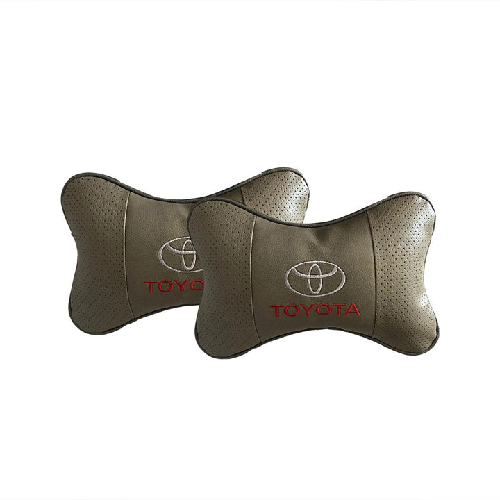Toyota Logo Neck Rest Pillow Grey Multi Design - Pair - Car Seat Headrest Memory Cotton Soft Breathable Pillow Neck Support Cushion SehgalMotors.pk