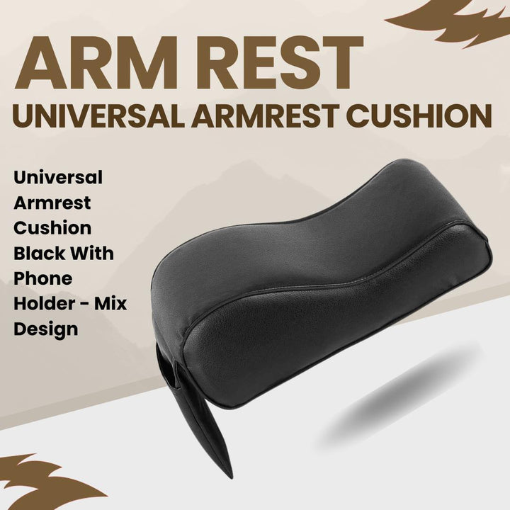 Universal Armrest Cushion Black with Phone Holder - Mix Design SehgalMotors.pk