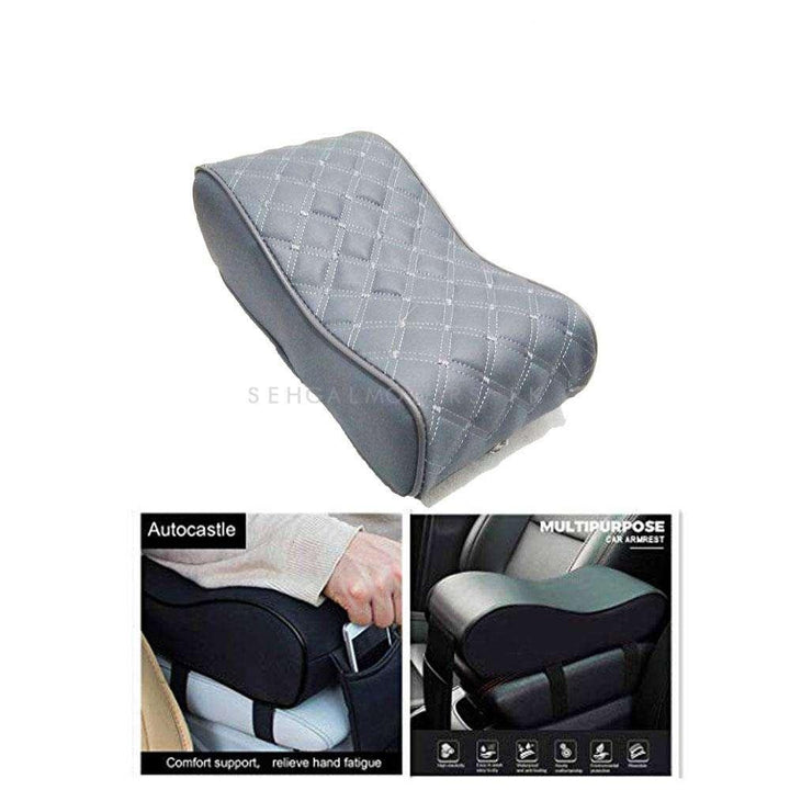 Universal Armrest Cushion Gray with Phone Holder - Mix Design SehgalMotors.pk