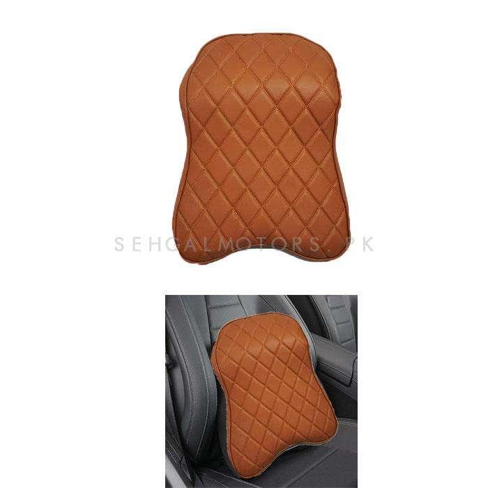 Universal Imported Leather Style Backrest Multi Stitch - Brown - Car Seat Headrest Memory Cotton Soft Breathable Pillow Neck Support Cushion SehgalMotors.pk