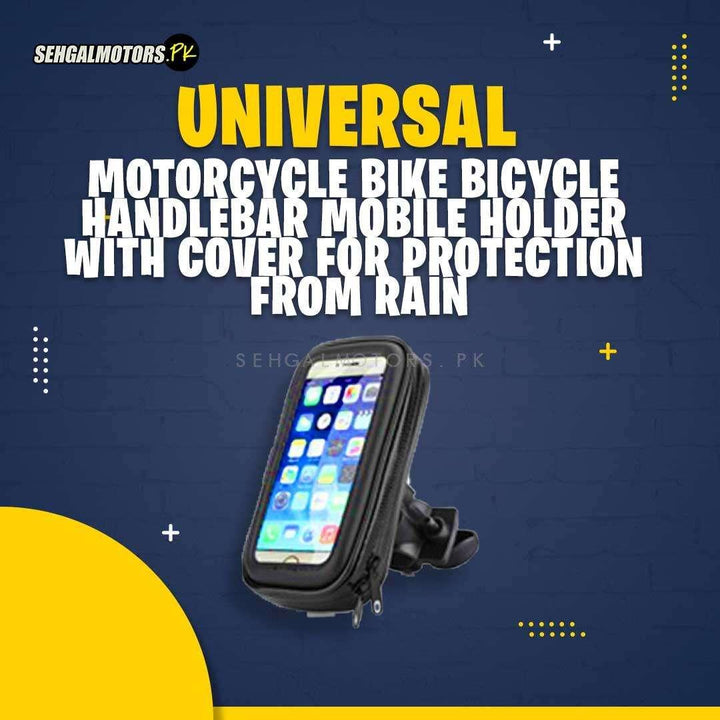 Universal Motorcycle Bike Bicycle Handlebar Mobile Holder With Cover For Protection From Rain SehgalMotors.pk