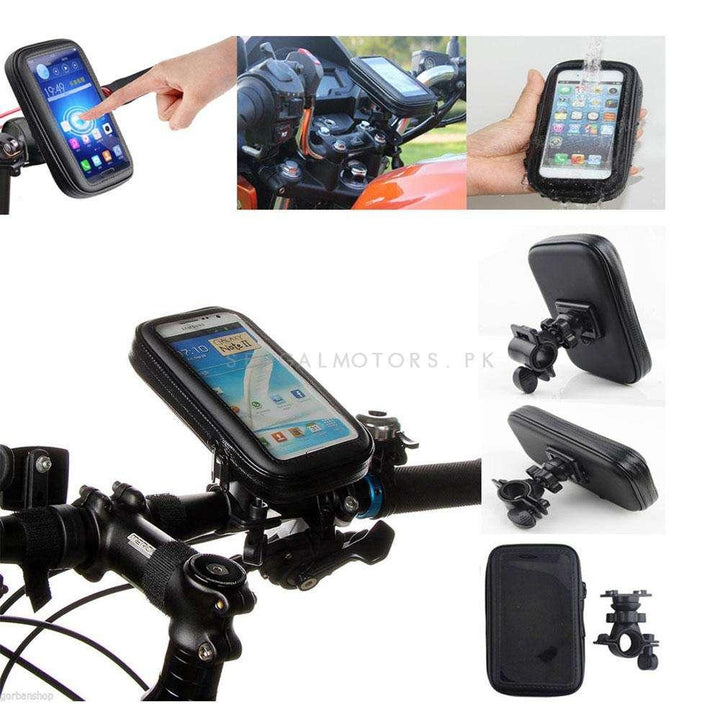 Universal Motorcycle Bike Bicycle Handlebar Mobile Holder With Cover For Protection From Rain SehgalMotors.pk