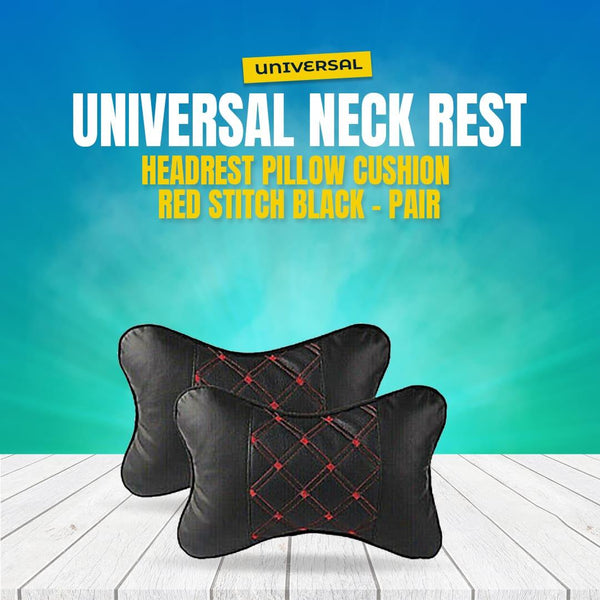Universal Neck Rest Headrest Pillow Cushion Red Stitch Black - Pair SehgalMotors.pk
