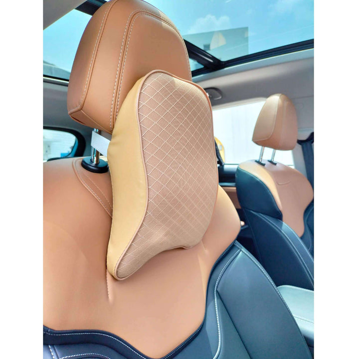 Universal Imported Leather Style Neck Rest Headrest Pillow Cushion Small - Beige