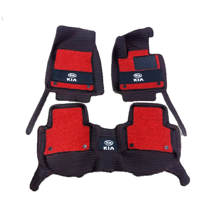 KIA Sportage 10D Lining Floor Mats Black With Red Grass With Logo 3 Pcs - Model 2019-2024