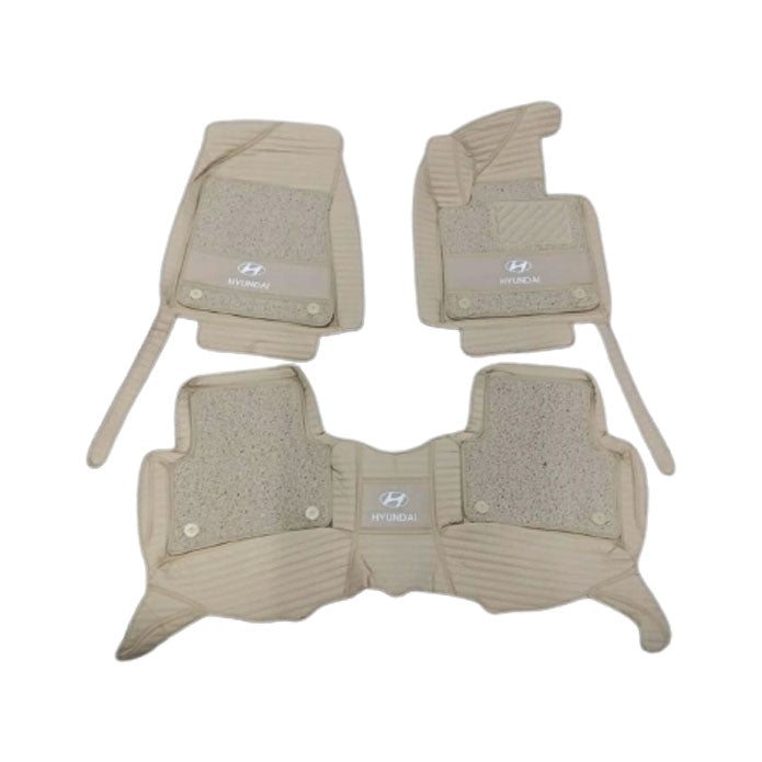 Hyundai Tucson 10D Lining Floor Mats Mix Thread Beige With Beige Grass With Logo 3 Pcs - Model 2020-2024