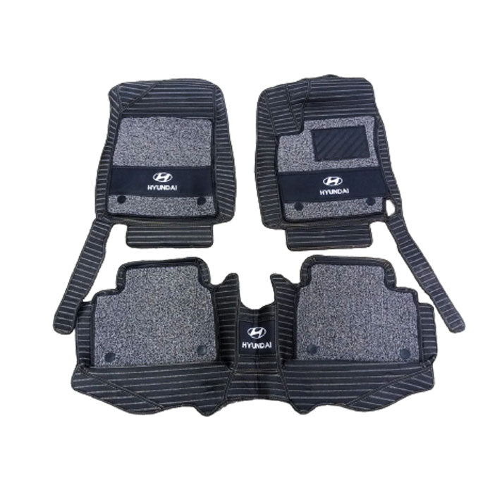 Hyundai Elantra 10D Lining Floor Mats Mix Thread Black With Grey Grass 3 Pcs - Model 2021-2024