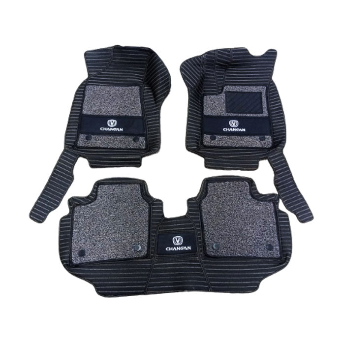 Changan Alsvin 10D Lining Floor Mats Mix Thread Black With Grey Grass 3 Pcs - Model 2021-2024