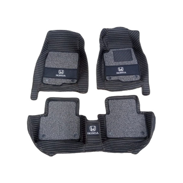 Honda Civic 10D Lining Floor Mats Mix Thread Black With Grey Grass With Logo 3 Pcs - Model 2016-2024