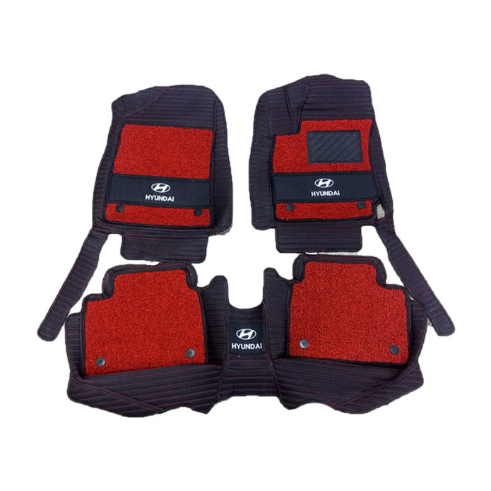 Hyundai Elantra 10D Lining Floor Mix Thread Mats Black With Red Grass With Logo 3 Pcs - Model 2021-2024