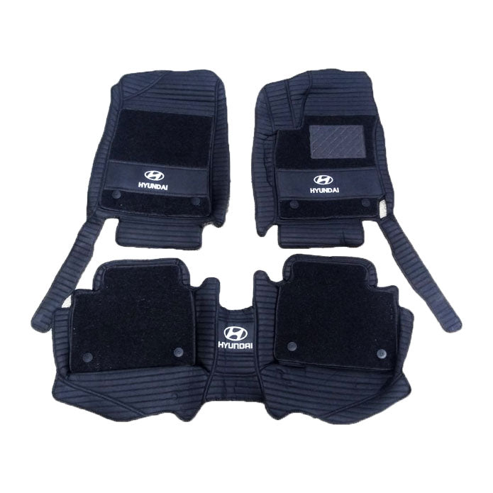 Hyundai Elantra 10D Lining Floor Mats - Mix Thread Black With Black Grass With Logo - 3 Pcs Set - Model 2021-2025