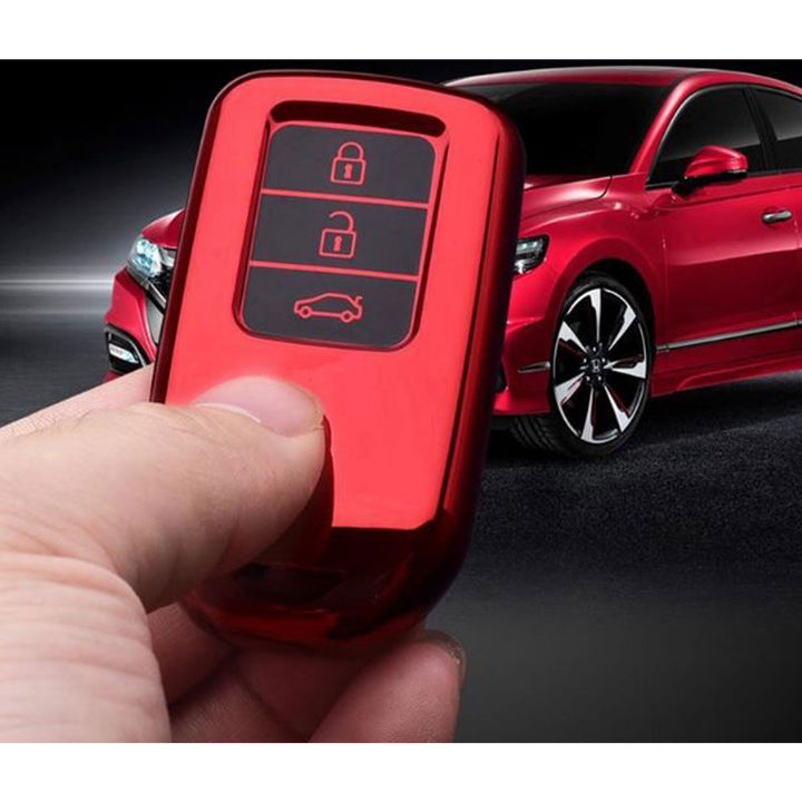 Honda Civic TPU Plastic Protection Key Cover 3 Button Red - Model 2017-2021