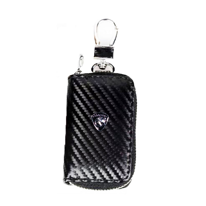 Proton Zipper Carbon Fiber Leather Key Cover Pouch Black with Keychain Ring
