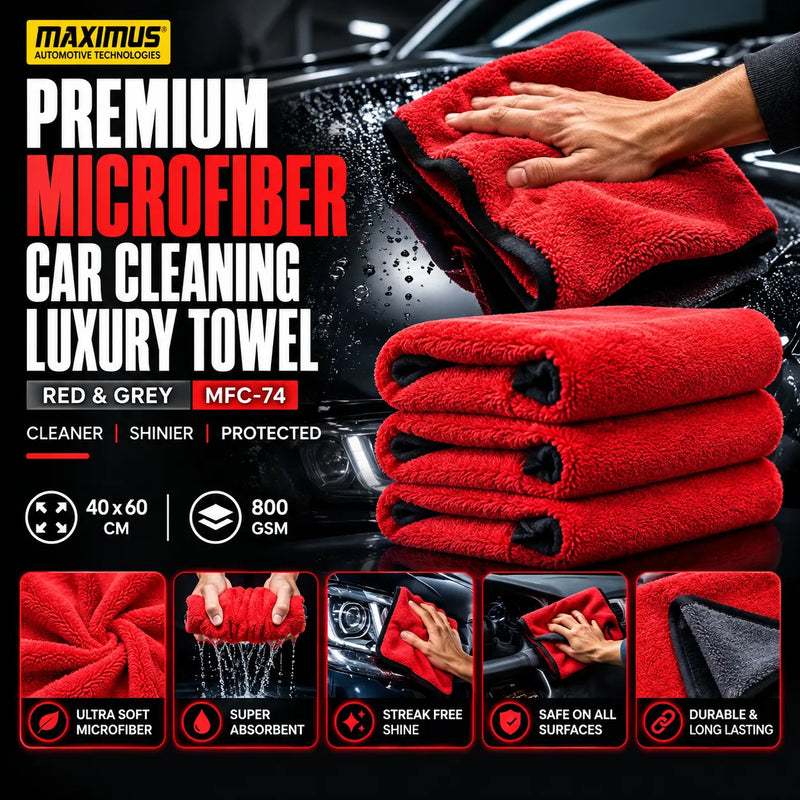 Maximus Car Luxury Microfiber Towel Red & Grey MFC-74 40x60CM 800GSM