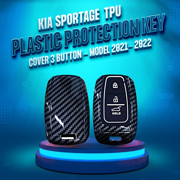 KIA Stonic Plastic Protection Key Cover Carbon Fiber With Black PVC 3 Button - Model 2021- 2022