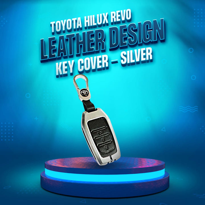 Toyota Hilux Revo/Rocco Leather Design Metal Key Cover Silver with Black 3 Buttons