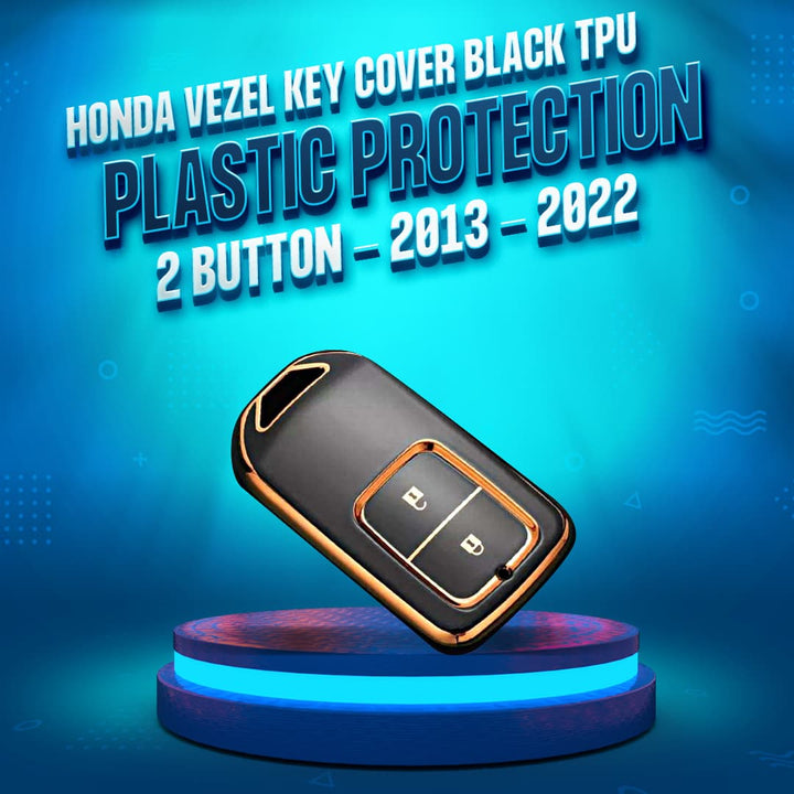 Honda Vezel Key Cover Black TPU Plastic Protection Black With Golden 2 Button - 2013 - 2022