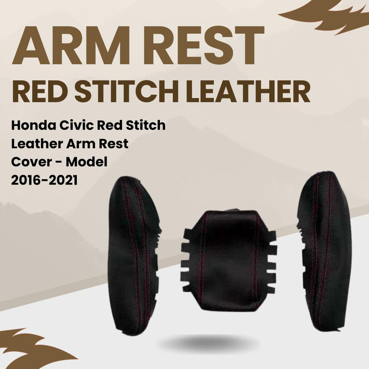 Honda Civic Red Stitch Leather Arm Rest Cover - Model 2016-2021