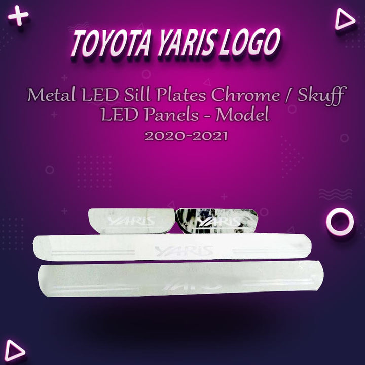 Toyota Yaris Metal LED Sill Plates Chrome / Skuff LED panels - Model 2020-2021